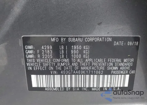 2019 Subaru Impreza 2.0I из США, поврежденный, VIN 4S3GTAA69K1711062